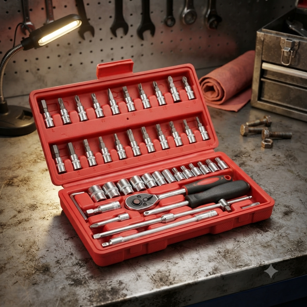 Socket Wrench Tool Set with Storage Case 46 Pieces