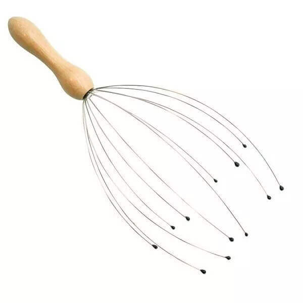 Flexible Wire Scalp and Head Massager with Wood Handle