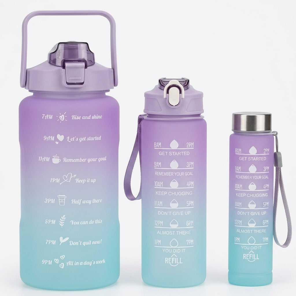 Motivational Time Marker Water Bottle Set 3 Pieces