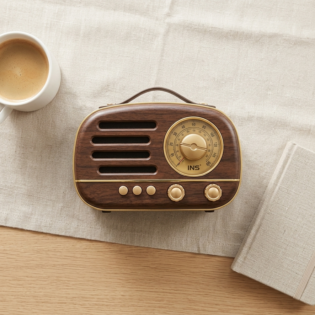 Vintage Wooden Portable Radio and Bluetooth Speaker