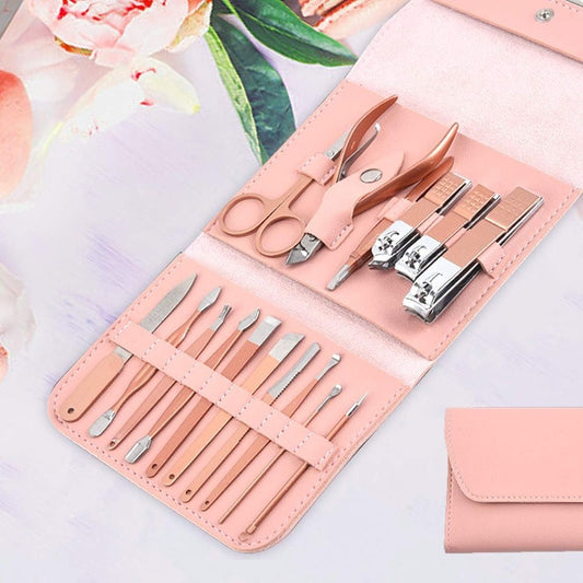 16-in-1 Stainless Steel Manicure and Pedicure Grooming Kit Set