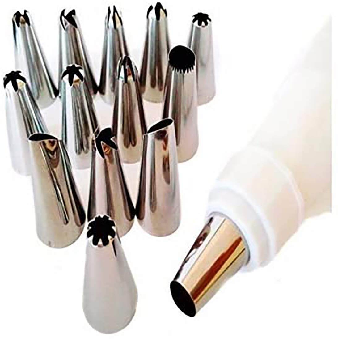 15-Piece Stainless Steel Cake Decorating Set with Piping Bag