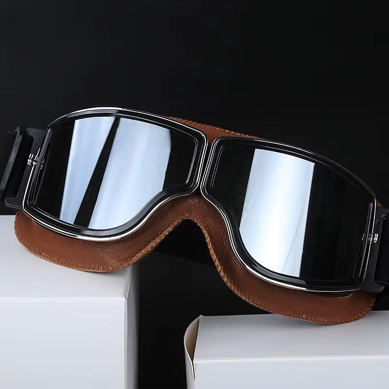 Newest -Style Leather Goggles Vintage Motorcycle Goggles Vintage Motorcycle Goggles Retro Jet Helmet Glasses
