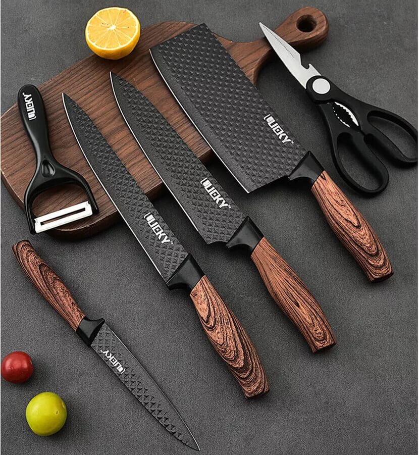 6-Piece Stainless Steel Kitchen Knife Set with Damascus Pattern