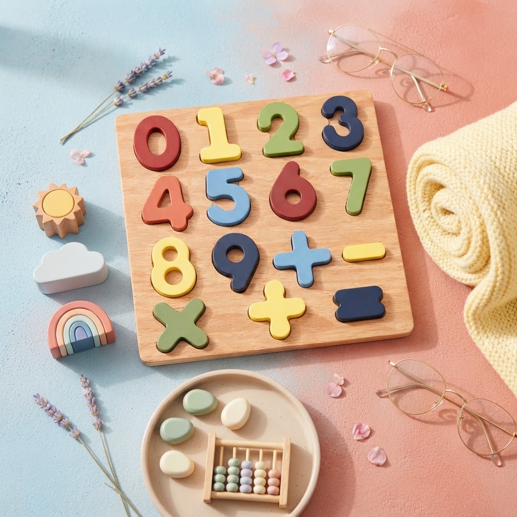 Toddler Wooden Number Puzzle Board Learning Toy