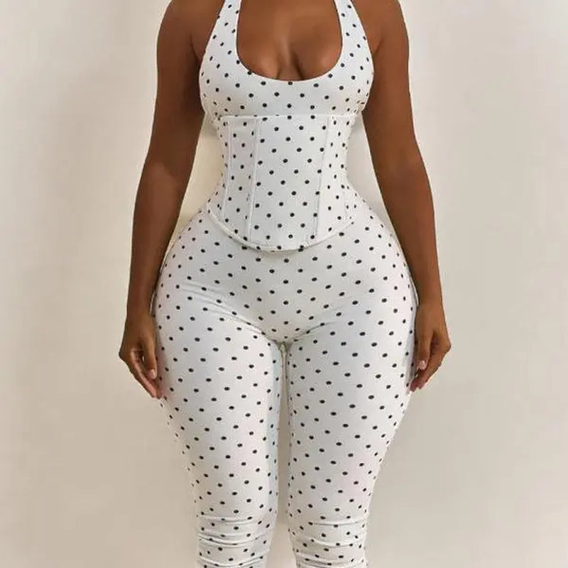 Women’S Seamless Polka Dot Shapewear Halter Bodysuit 2-Piece Set, Tummy Control & Butt Lift Waist Trainer