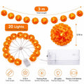 3M Battery-Powered Orange Cempasuchil (Mexican Marigold) Flower LED String Lights, 20-Flashing Garland Great for Day of the Dead Altars, Fall Decor Home, Porch Decor