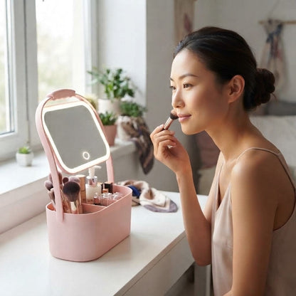 Portable Vanity Mirror Makeup Organizer Case