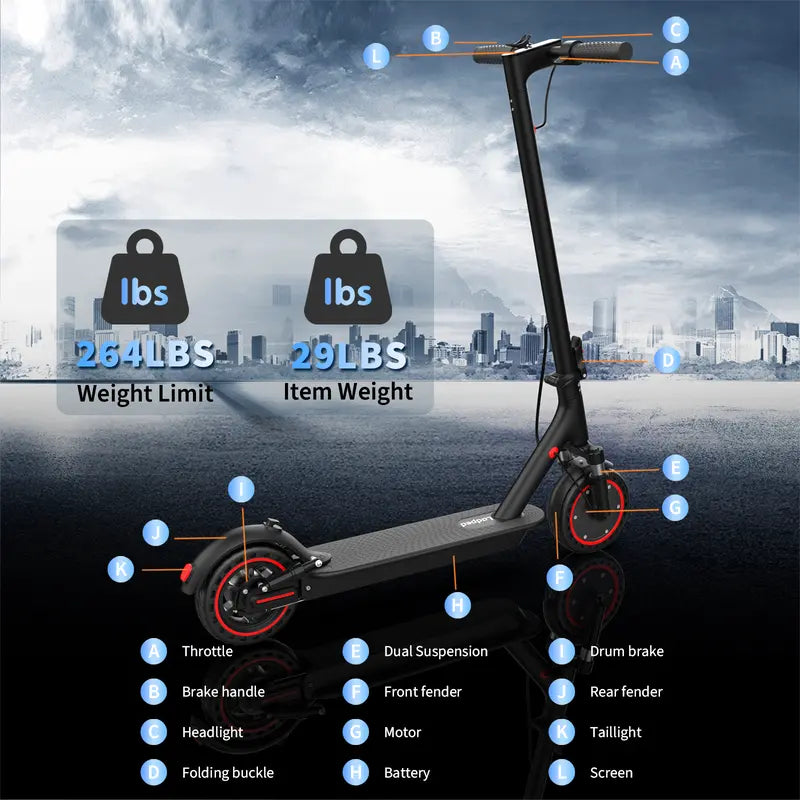 【Aopo】Adult Electric Scooter, 350W/500W Motor, 8.5/10" Solid Tire Grip, 19/22MPH Speed, Dual-Suspension, Dual Brake Safety, Aluminum Alloy, Certified Foldable, Compact Lightweight, App Control, LED Display & Brake Tail Light, Commuting Kick Scooter