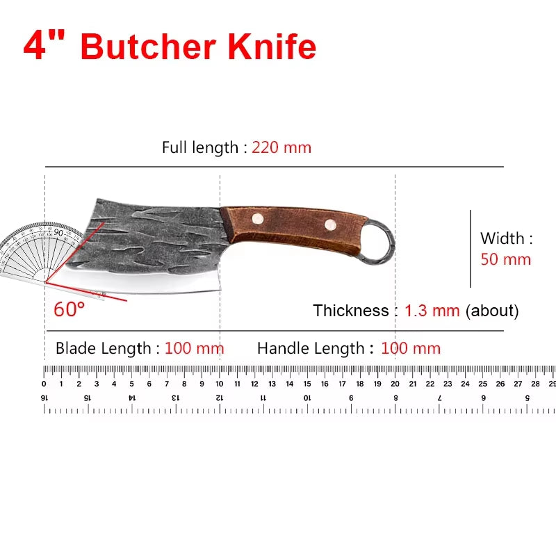 Hand Forged Knife High Carbon Butcher Knives Multifucntional Kitchen Meat Cutting Stainless Steel Wood Handle BBQ Cooking Knife