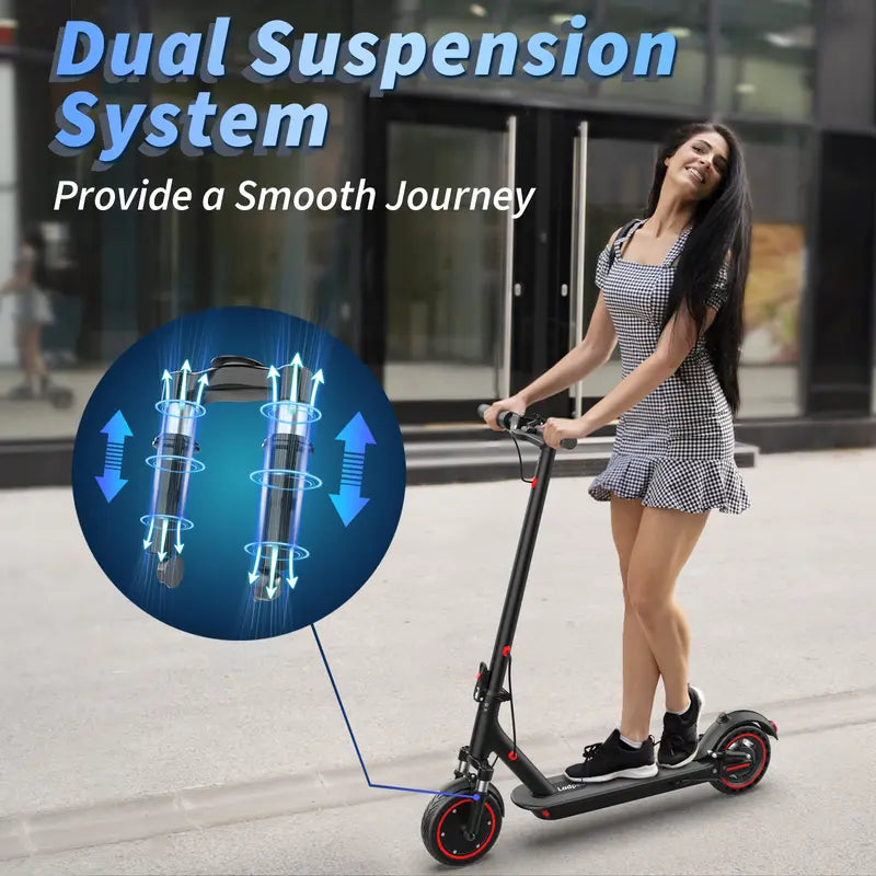 【Aopo】Adult Electric Scooter, 350W/500W Motor, 8.5/10" Solid Tire Grip, 19/22MPH Speed, Dual-Suspension, Dual Brake Safety, Aluminum Alloy, Certified Foldable, Compact Lightweight, App Control, LED Display & Brake Tail Light, Commuting Kick Scooter