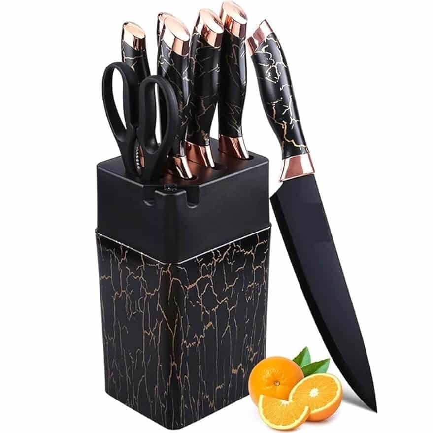 7-Piece Marble Kitchen Knife Set with Rotating Stand