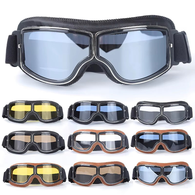 Newest -Style Leather Goggles Vintage Motorcycle Goggles Vintage Motorcycle Goggles Retro Jet Helmet Glasses