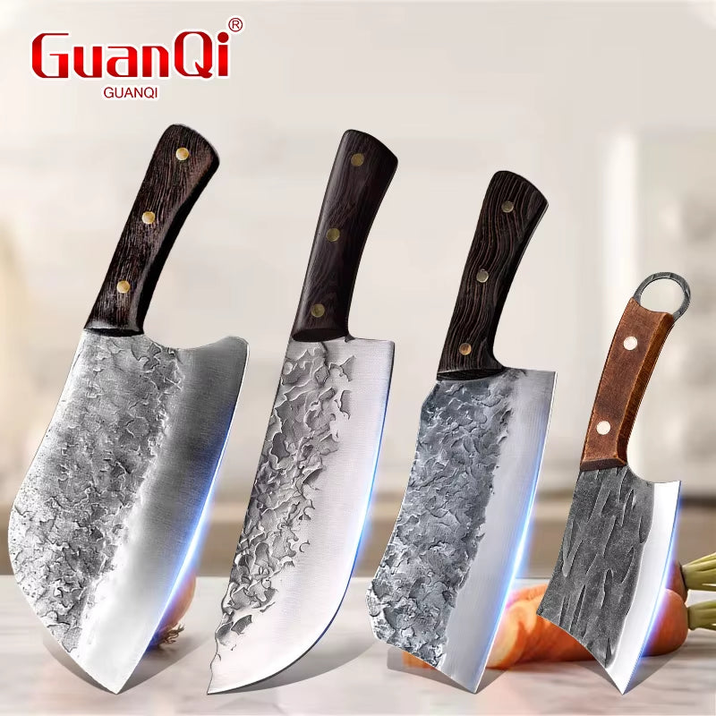 Hand Forged Knife High Carbon Butcher Knives Multifucntional Kitchen Meat Cutting Stainless Steel Wood Handle BBQ Cooking Knife