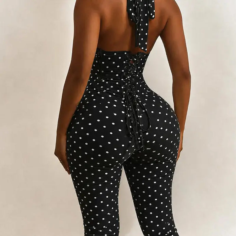 Women’S Seamless Polka Dot Shapewear Halter Bodysuit 2-Piece Set, Tummy Control & Butt Lift Waist Trainer