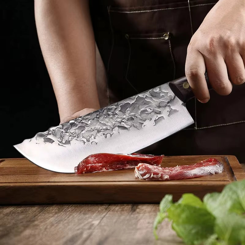 Hand Forged Knife High Carbon Butcher Knives Multifucntional Kitchen Meat Cutting Stainless Steel Wood Handle BBQ Cooking Knife