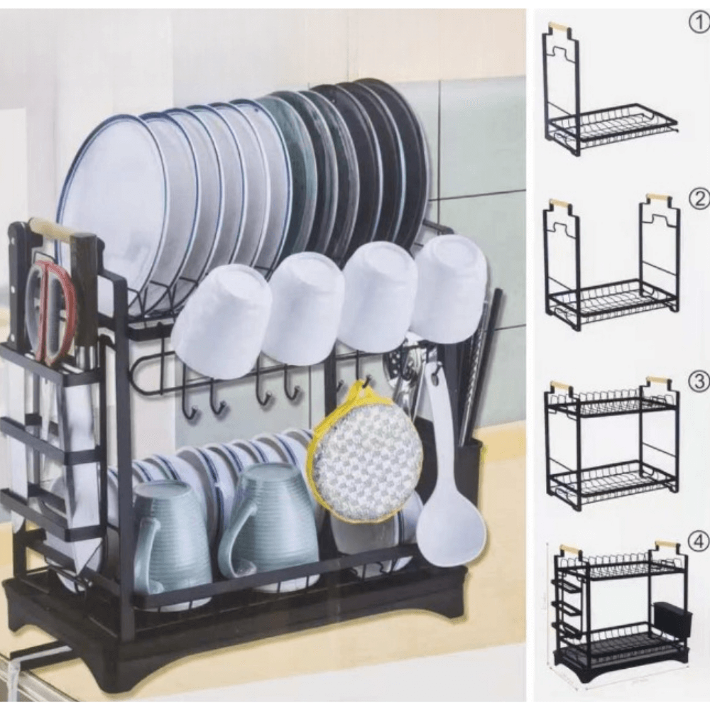 2-Tier Stainless Steel Dish Drying Rack with Drip Tray