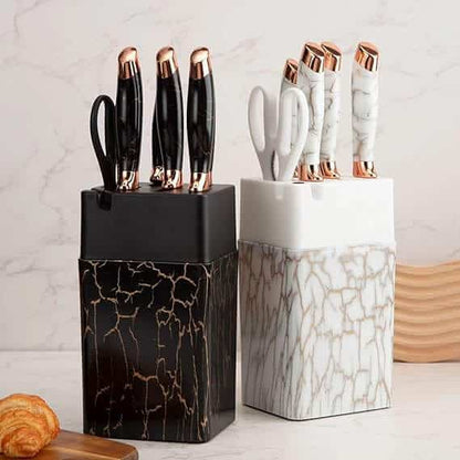 7-Piece Marble Kitchen Knife Set with Rotating Stand