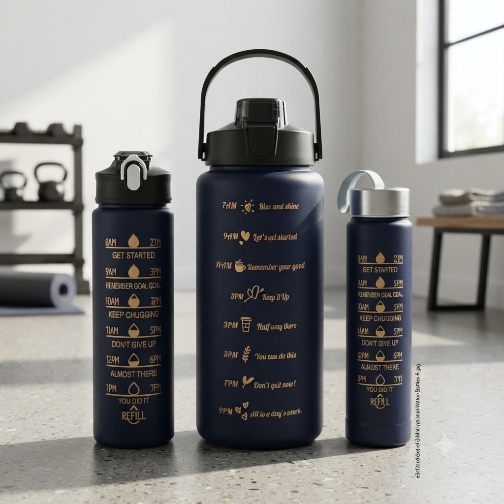 Motivational Time Marker Water Bottle Set 3 Pieces