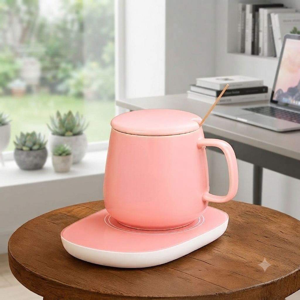 Ceramic Coffee Mug Set with Warming Coaster 400ml