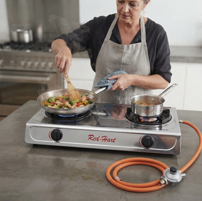 2-Burner Stainless Steel Gas Stove with Hose and Regulator