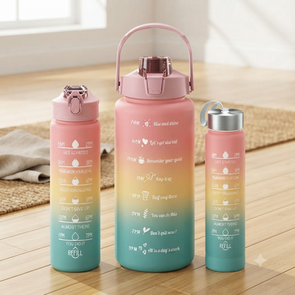 Motivational Time Marker Water Bottle Set 3 Pieces