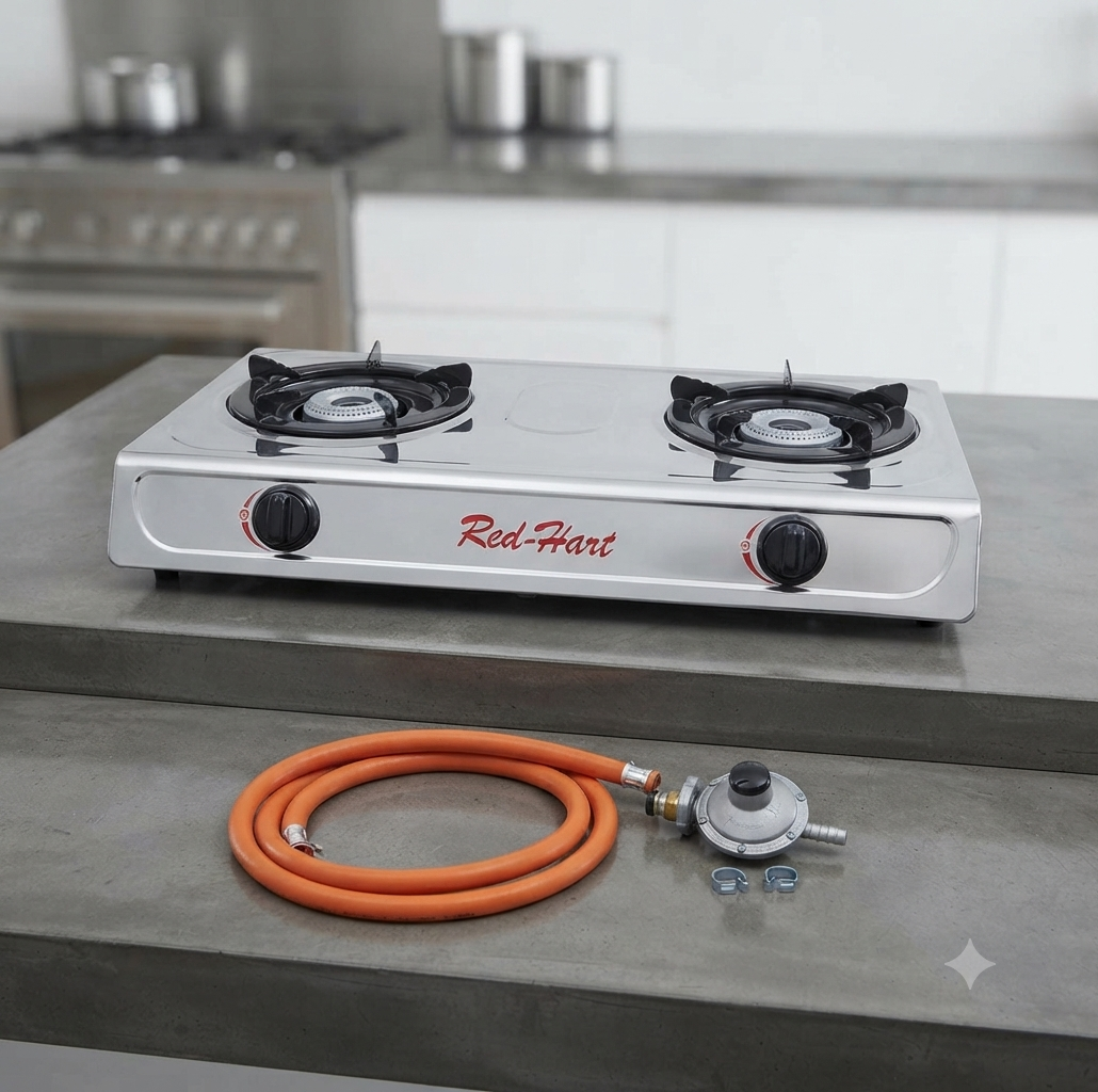 2-Burner Stainless Steel Gas Stove with Hose and Regulator