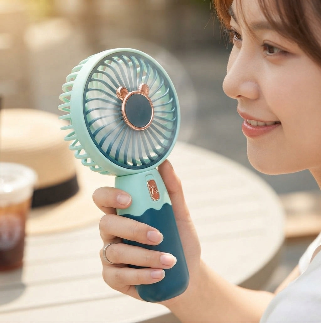 USB Rechargeable Handheld Mini Desk Fan with Base
