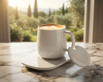 Ceramic Coffee Mug Set with Warming Coaster 400ml