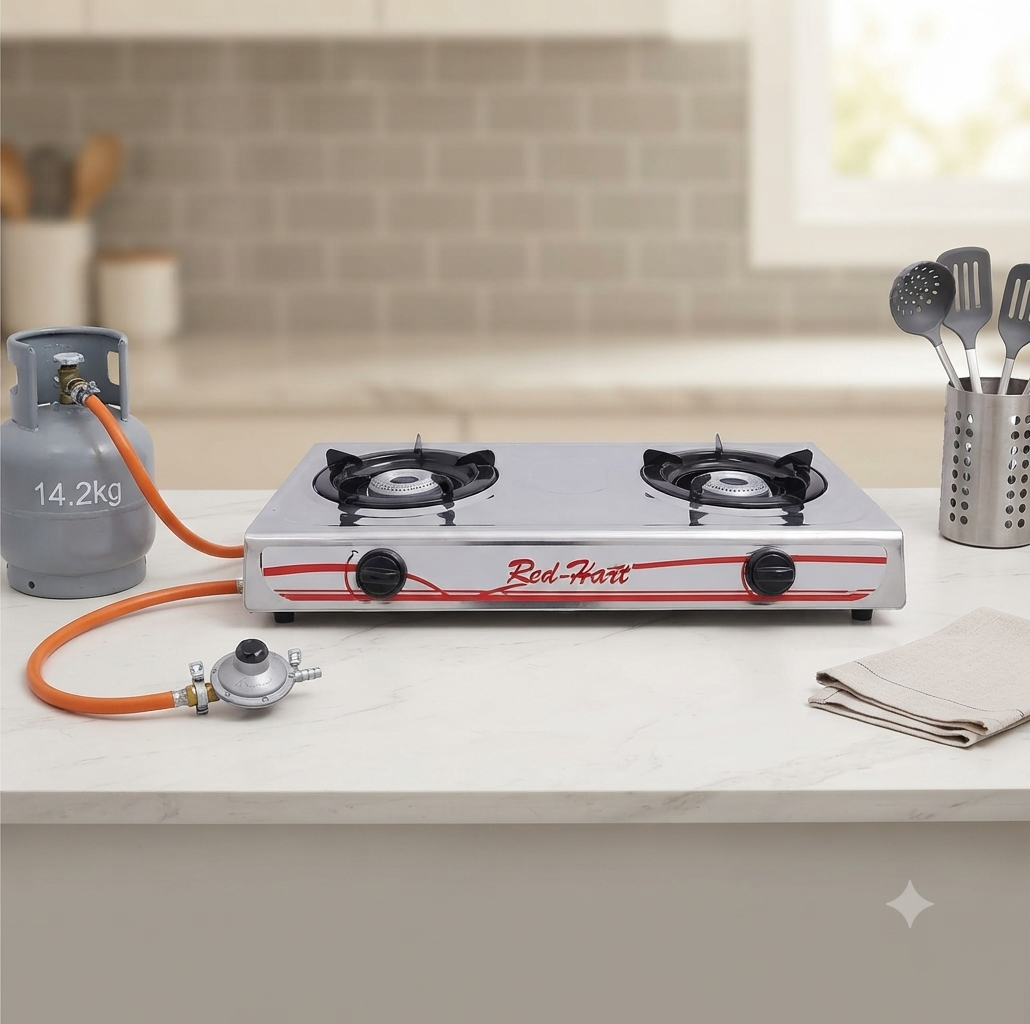 2-Burner Stainless Steel Gas Stove with Hose and Regulator
