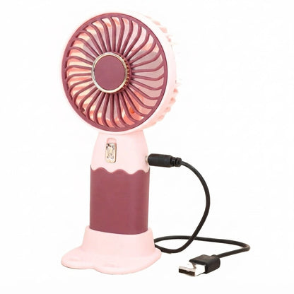 USB Rechargeable Handheld Mini Desk Fan with Base