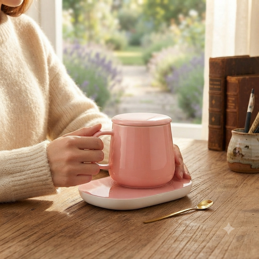 Ceramic Coffee Mug Set with Warming Coaster 400ml