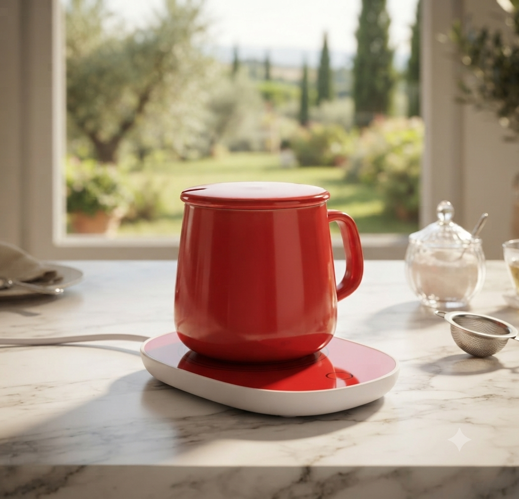 Ceramic Coffee Mug Set with Warming Coaster 400ml
