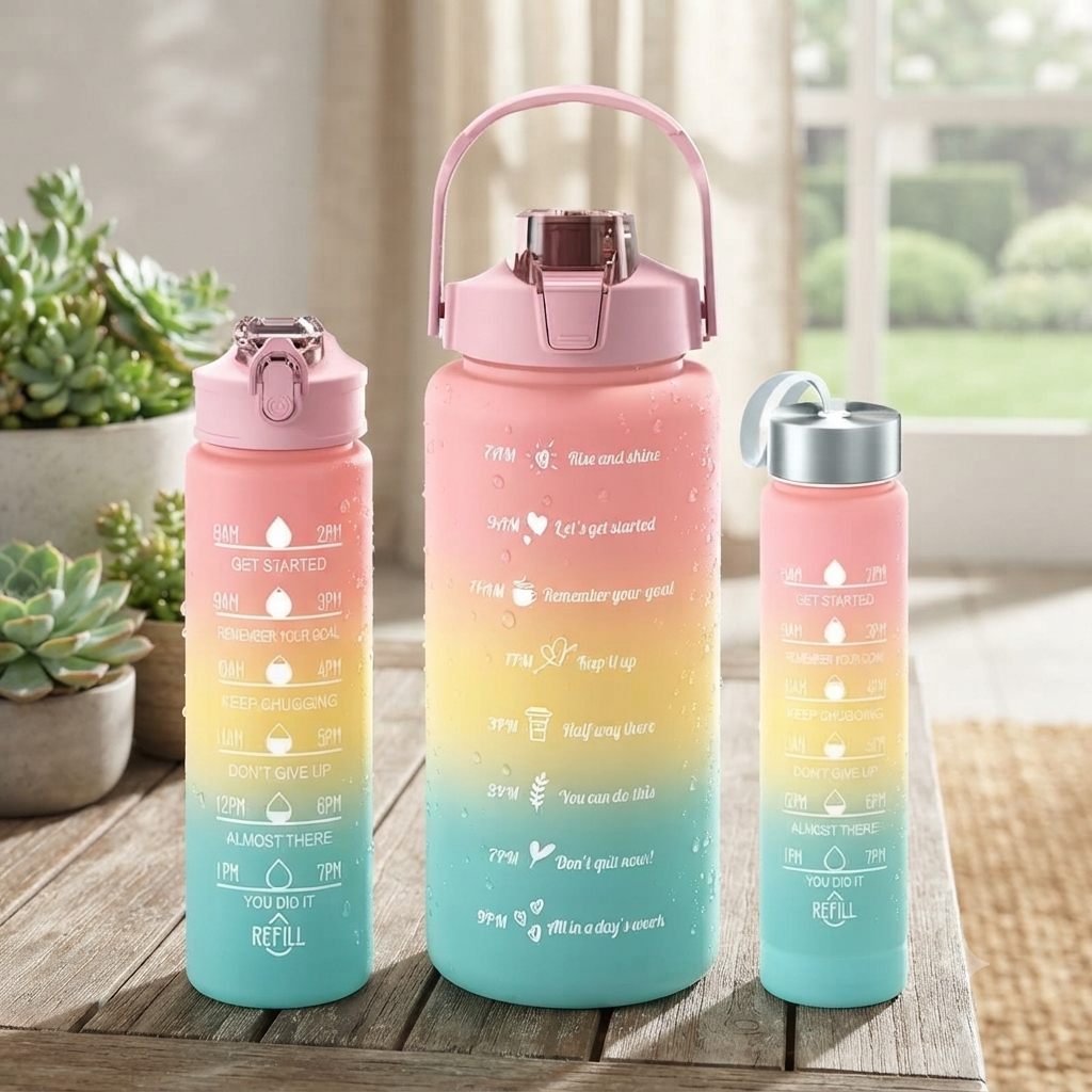 Motivational Time Marker Water Bottle Set 3 Pieces