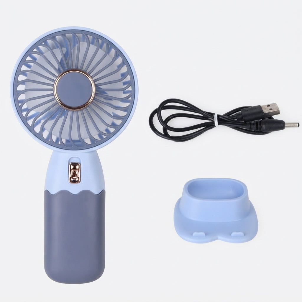 USB Rechargeable Handheld Mini Desk Fan with Base