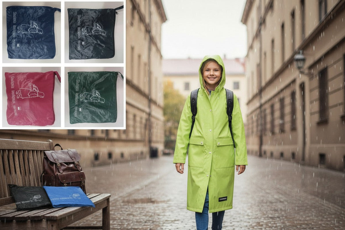 Kids Backpack Waterproof Hooded Portable Raincoat