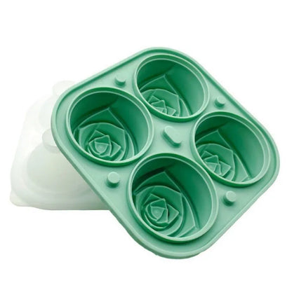 4-Cavity Silicone Rose Shaped Ice Cube Tray with Lid