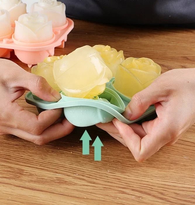 4-Cavity Silicone Rose Shaped Ice Cube Tray with Lid