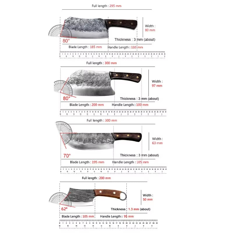 Hand Forged Knife High Carbon Butcher Knives Multifucntional Kitchen Meat Cutting Stainless Steel Wood Handle BBQ Cooking Knife