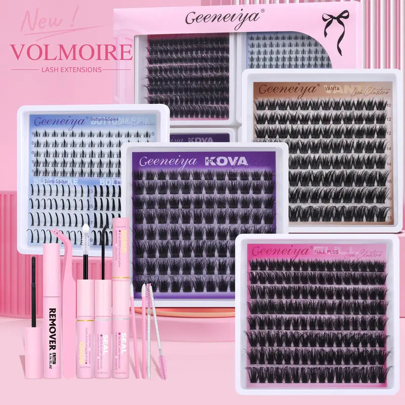 [Volmoire] Geeneiya 5 Styles Lash Clusters Kit, Volume/ Mega/ Full/ Bottom Eyelash Clusters Extensions with Everything You Need for Beginners and Proficient, DIY at Home Easily #Backtoschool #Sohochic, Lash Clusters