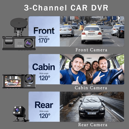 Three-Way DVR Dash Camera Front Rear and Interior Car Recorder