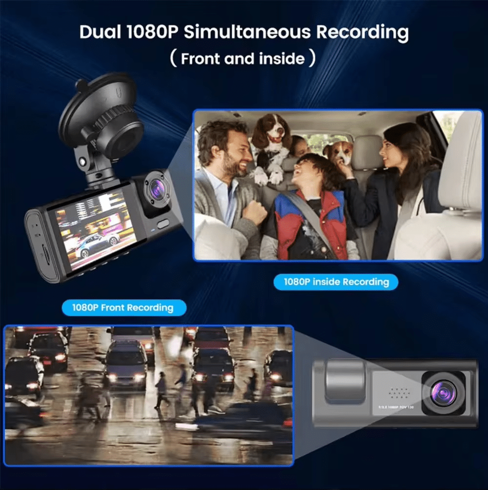 Three-Way DVR Dash Camera Front Rear and Interior Car Recorder