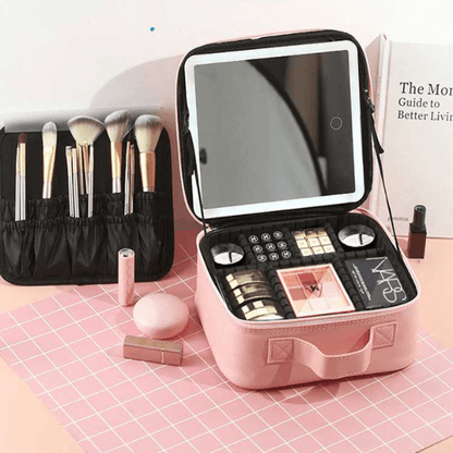 Portable Makeup Organiser Storage Box with LED Light and Mirror