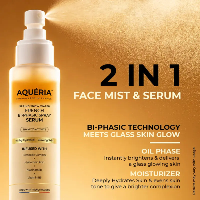 Aqueria French Spray Serum | Hydrated, Glowing Skin Mist with Hyaluronic Acid, Niacinamide, Vitamin B5 & Ceramides | Barrier Repair + Makeup-Friendly Glass Skin for Hydrated, Brighter, Glowing Skin, with French Waters & French Actives