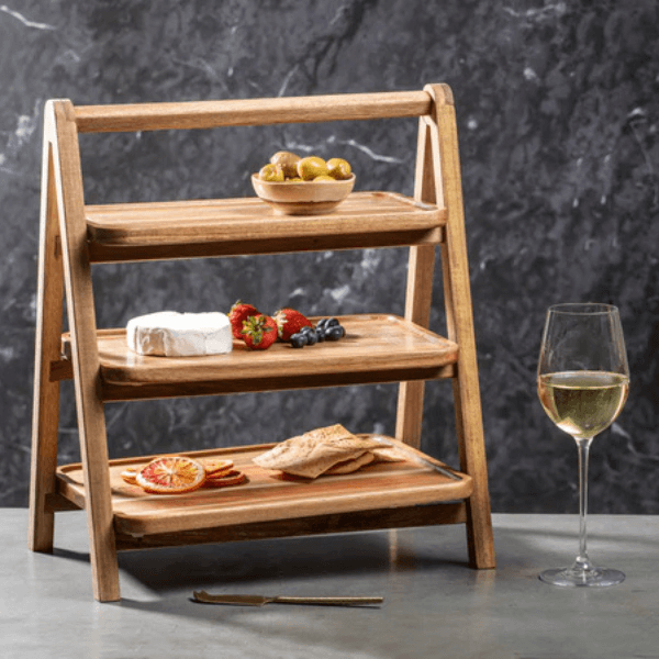 3-Tier Wooden Serving Tray for Food Display