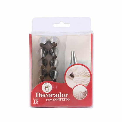 15-Piece Stainless Steel Cake Decorating Set with Piping Bag
