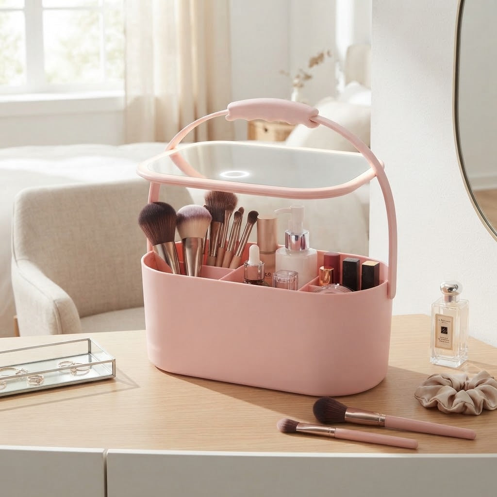 Portable Vanity Mirror Makeup Organizer Case