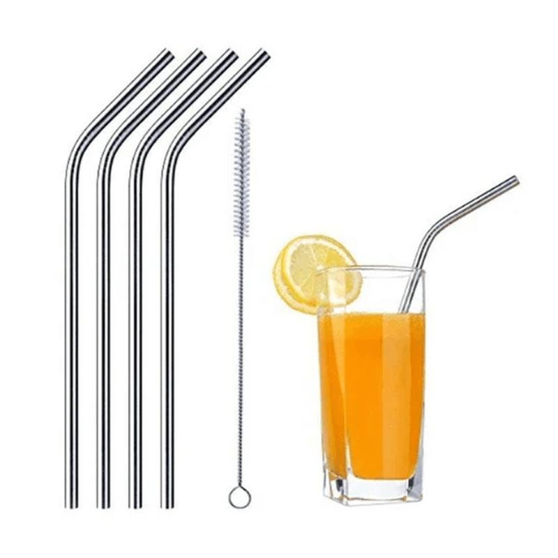 4-Piece Stainless Steel Straw Set with Cleaning Brush