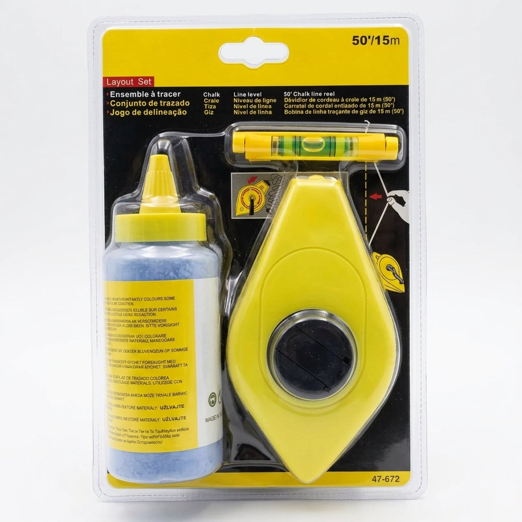 30m Heavy Duty Chalk Line Reel Kit with Line Level and Blue Chalk