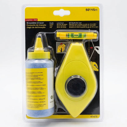 30m Heavy Duty Chalk Line Reel Kit with Line Level and Blue Chalk